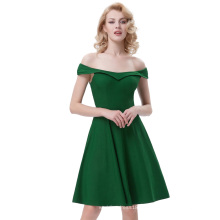 Belle Poque Vintage retro cuello sin mangas cuello alto elástico una línea de vestido de mujer vestido de verano verde oscuro BP000315-2